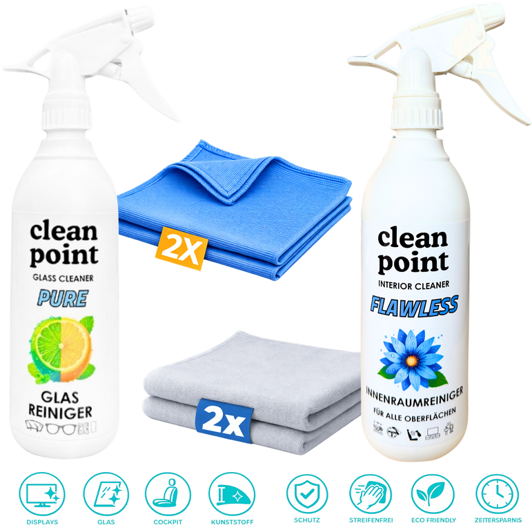 Auto Innenraum und Glas Set streifenfrei mit Mikrofasertüchern CleanPoint