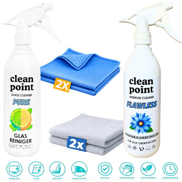 Auto Innenraum und Glas Set streifenfrei mit Mikrofasertüchern CleanPoint